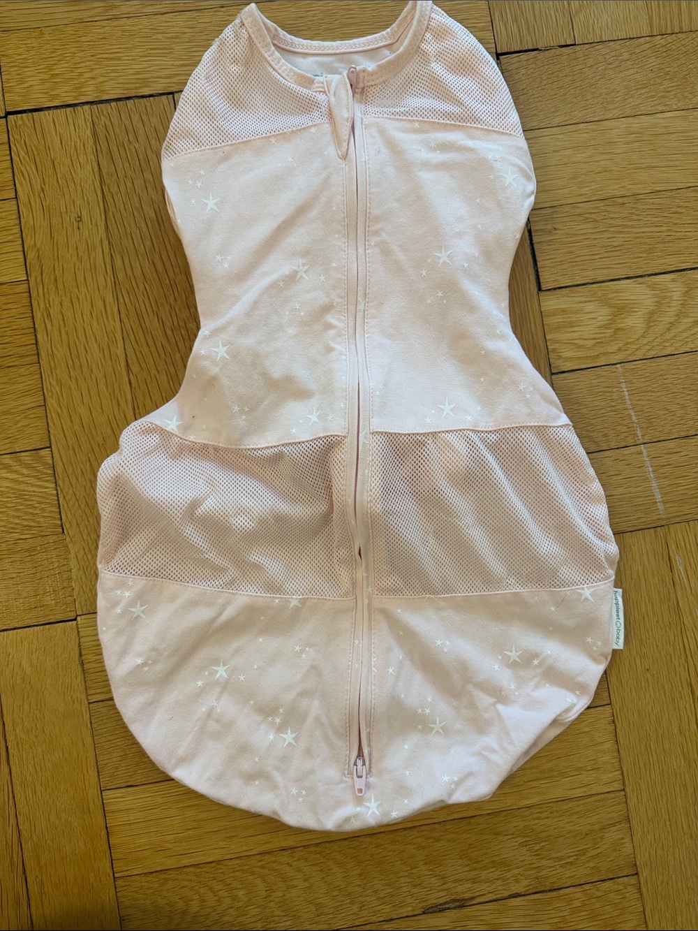Light Pink Star-Print Infant Sleep Sack Swaddle with Front Zipper